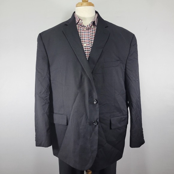 Stafford Men's Sport Coat Blazer Two Button Solid Black Wool BIG TALL Size‎ 54R